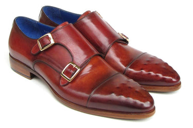Paul Parkman Men's Leather Double Monkstraps in Burgundy