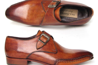 Paul Parkman Men's Side Handsewn Monkstrap Shoes in Tobacco