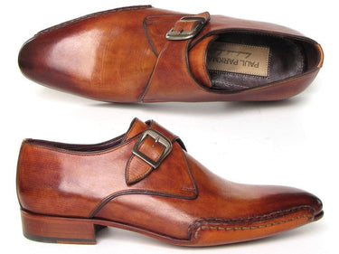 Paul Parkman Men's Side Handsewn Monkstrap Shoes in Tobacco