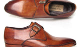 Paul Parkman Men's Side Handsewn Monkstrap Shoes in Tobacco