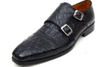Paul Parkman Men's Croco-Embossed Leather Double Monkstraps in Black