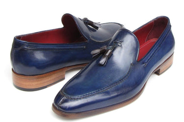Paul Parkman Men's Hand-Painted Leather Tassel Loafers in Blue