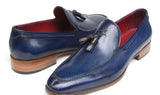 Paul Parkman Men's Hand-Painted Leather Tassel Loafers in Blue