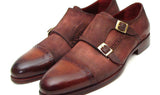 Paul Parkman Men's Suede Double Monkstraps in Antique Brown