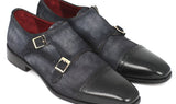 Paul Parkman Men's Suede Double Monkstraps in Navy