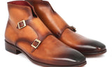 Paul Parkman Men's Hand-Painted Leather Double Monkstrap Boots in Brown