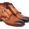 Paul Parkman Men's Hand-Painted Leather Double Monkstrap Boots in Brown