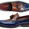 Paul Parkman Men's Leather Kiltie Tassel Loafers in Navy & Tobacco