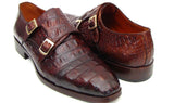 Paul Parkman Men's Croco-Embossed Leather Double Monkstraps in Brown & Bordeaux