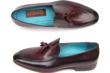 Paul Parkman Men's Hand-Painted Leather Tassel Loafers in Black & Purple