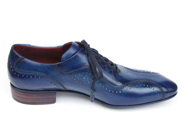 Paul Parkman Men's Hand-Painted, Handmade Lace-Up Casual Shoes in Blue