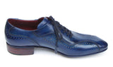 Paul Parkman Men's Hand-Painted, Handmade Lace-Up Casual Shoes in Blue