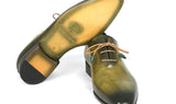 Paul Parkman Men's Hand-Painted Wholecut Leather Oxfords in Antique Green
