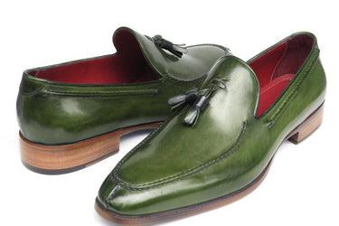 Paul Parkman Men's Hand-Painted Leather Tassel Loafers in Green