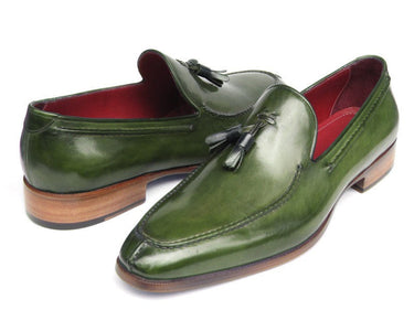 Paul Parkman Men's Hand-Painted Leather Tassel Loafers in Green