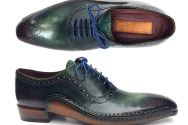 Paul Parkman Men's Hand-Painted Medallion Toe Leather Oxfords in Green & Purple