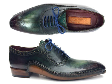 Paul Parkman Men's Hand-Painted Medallion Toe Leather Oxfords in Green & Purple