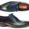 Paul Parkman Men's Hand-Painted Medallion Toe Leather Oxfords in Green & Purple in #color_