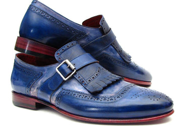 Paul Parkman Men's Leather Kiltie Monkstraps in Dual Tone Blue