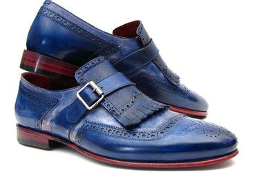 Paul Parkman Men's Leather Kiltie Monkstraps in Dual Tone Blue