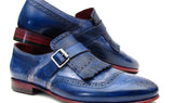 Paul Parkman Men's Leather Kiltie Monkstraps in Dual Tone Blue