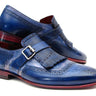 Paul Parkman Men's Leather Kiltie Monkstraps in Dual Tone Blue