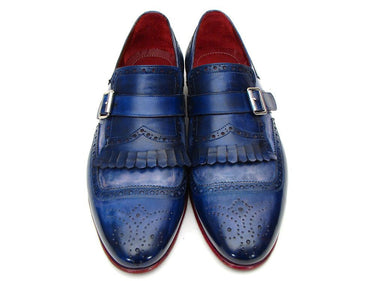 Paul Parkman Men's Leather Kiltie Monkstraps in Dual Tone Blue