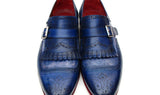 Paul Parkman Men's Leather Kiltie Monkstraps in Dual Tone Blue