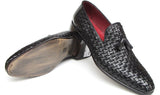 Paul Parkman Men's Leather Woven Tassel Loafers in Black