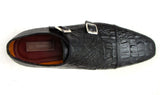 Paul Parkman Men's Croco-Embossed Leather Double Monkstraps in Black
