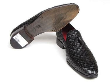 Paul Parkman Men's Leather Woven Tassel Loafers in Black