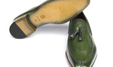 Paul Parkman Men's Hand-Painted Leather Tassel Loafers in Green