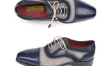 Paul Parkman Men's Hand-Painted Suede Captoe Oxfords in Navy & Beige