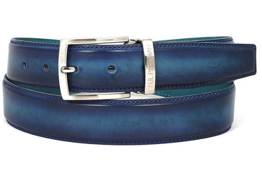 Paul Parkman Men's Hand-Painted Leather Belt in Dual Tone Blue & Turquoise