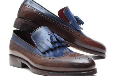 Paul Parkman Men's Leather Kiltie Tassel Loafers in Dark Brown & Navy