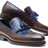 Paul Parkman Men's Leather Kiltie Tassel Loafers in Dark Brown & Navy in #color_