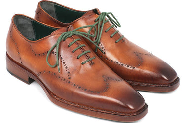 Paul Parkman Men's Goodyear Welted Wingtip Oxfords in Camel Brown