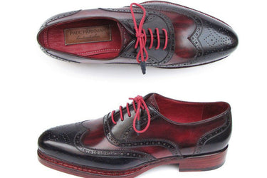 Paul Parkman Men's Leather Wingtip Brogues in Navy & Red