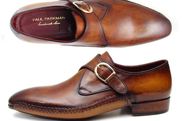 Paul Parkman Men's Handmade Leather Single Monkstraps in Brown