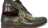 Paul Parkman Men's Hand-Painted Wingtip Monkstrap Brogues in Green