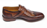 Paul Parkman Men's Hand-Painted Leather Wingtip Monkstrap Brogues in Brown