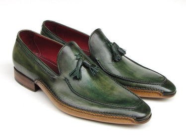 Paul Parkman Men's Hand-Painted Side Sewn Tassel Loafers in Green