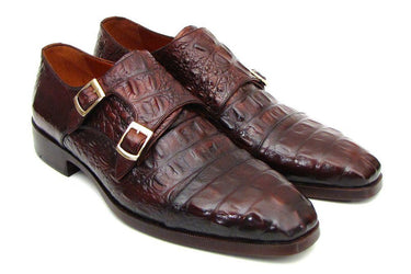 Paul Parkman Men's Croco-Embossed Leather Double Monkstraps in Brown & Bordeaux