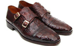 Paul Parkman Men's Croco-Embossed Leather Double Monkstraps in Brown & Bordeaux