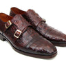 Paul Parkman Men's Croco-Embossed Leather Double Monkstraps in Brown & Bordeaux in #color_