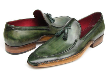 Paul Parkman Men's Hand-Painted Side Sewn Tassel Loafers in Green