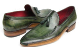 Paul Parkman Men's Hand-Painted Side Sewn Tassel Loafers in Green