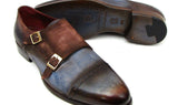 Paul Parkman Men's Suede Double Monkstraps in Antique Blue & Brown
