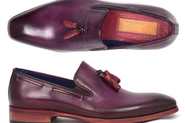 Paul Parkman Men's Leather Tassel Loafers in Purple