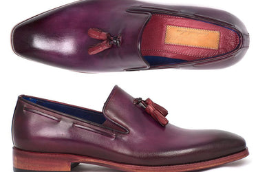 Paul Parkman Men's Leather Tassel Loafers in Purple